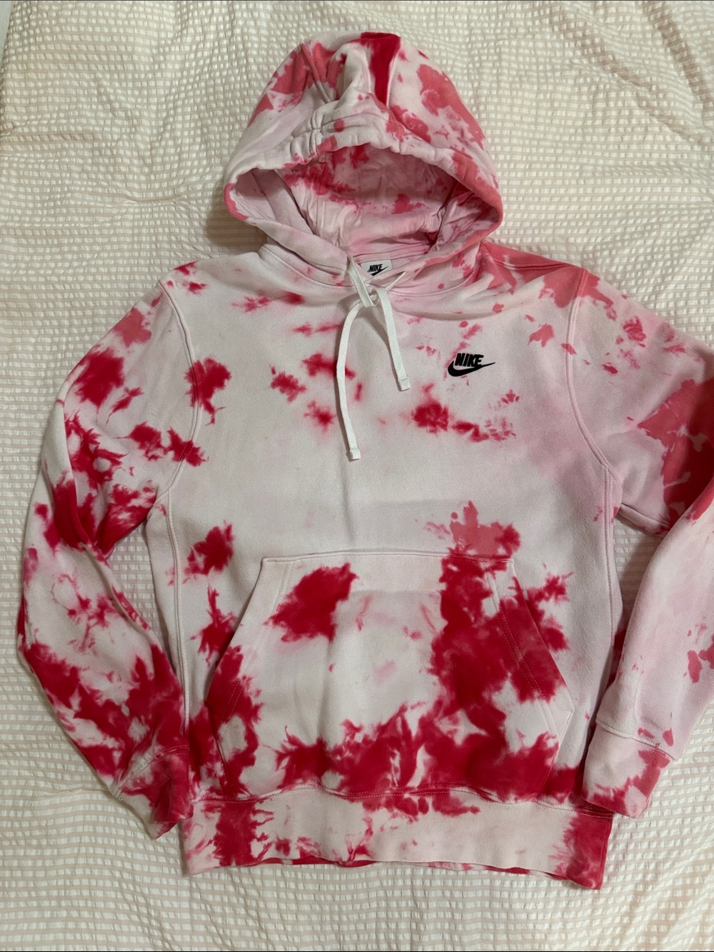 Women’s custom pink/red tie dye Nike hoodie Sz Small new w/o tags, one of a kind